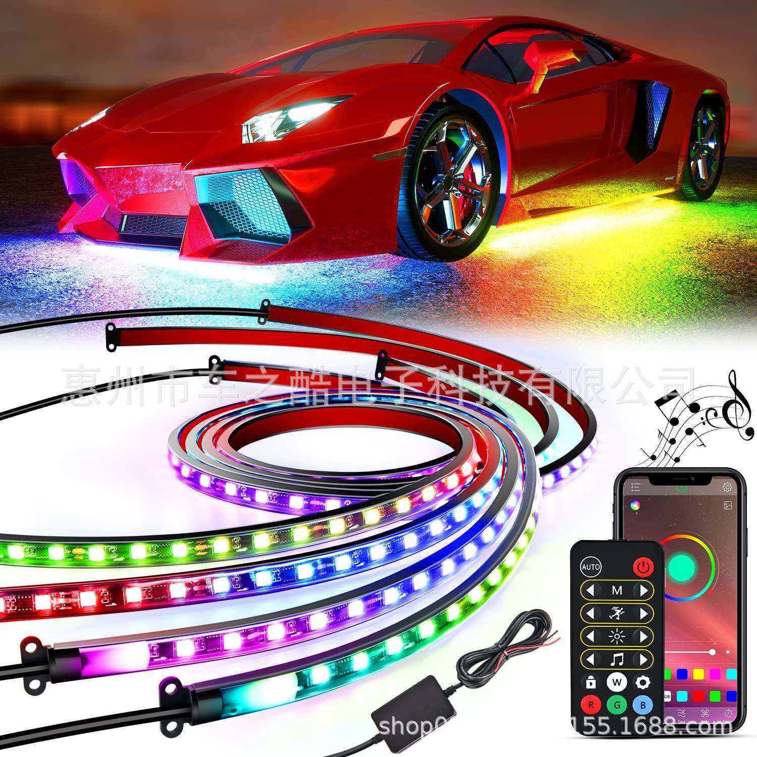 汽车底盘幻彩氛围灯幻彩灯带音乐声控12V一拖四APP+遥控高亮