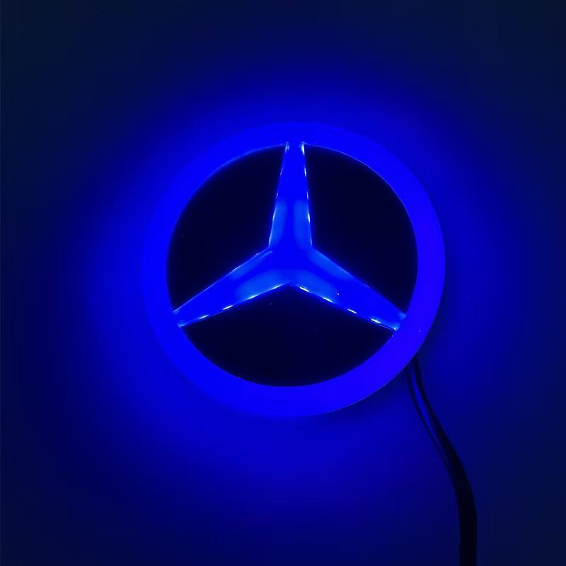 适用奔驰标志亮灯S级C级E级S350发光后尾标led灯S300L车标灯改装