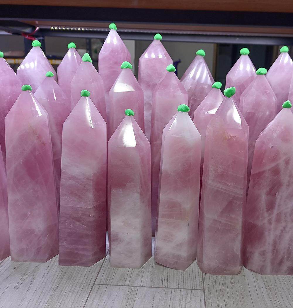 批量批发天然玫瑰石英柱子粉色水晶大柱子