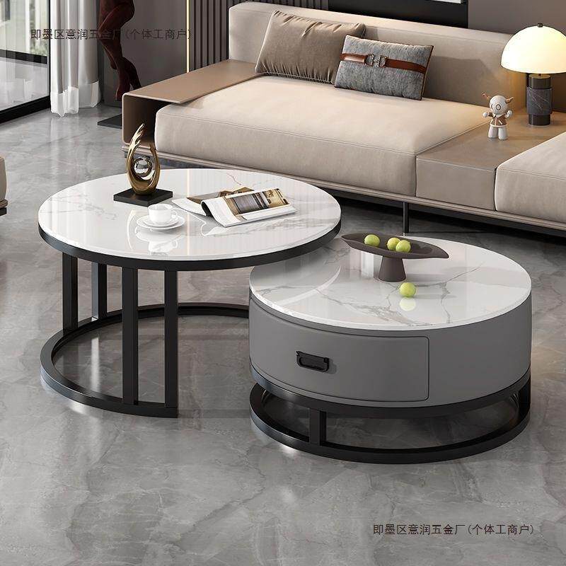 意式风圆形岩板高级茶桌小户型客厅家用爆款现代简约轻奢桌子组合