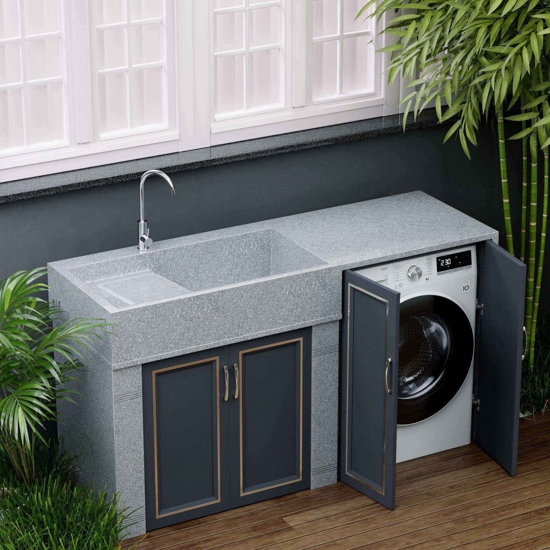 户外庭院水槽拼接花岗岩洗衣池带搓衣板石头洗衣池柜大理石洗手池