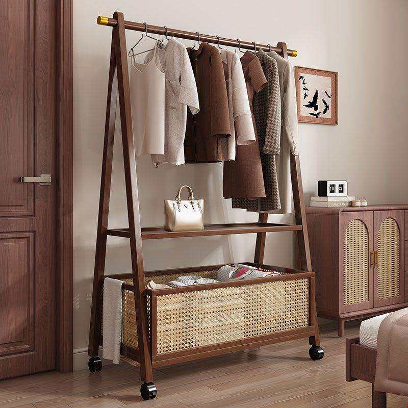 衣架落地立式衣帽架卧室简易家用衣服多功能实木挂衣架收纳置物架