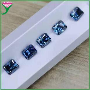 原色过测笔灰宝蓝色圆角倒角长方形雷迪恩切莫桑钻裸石蓝莫桑石