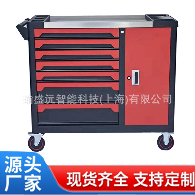 汽保维修工具车 七抽单开门移动工具柜 不锈钢台面车间维修工具柜
