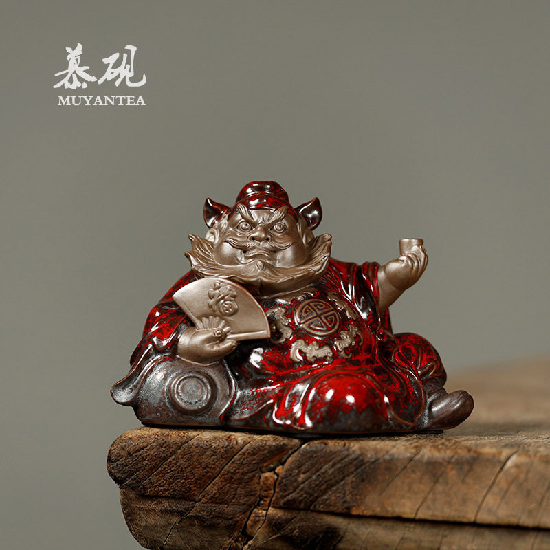 慕砚紫砂茶宠钟馗精品高档王顺手作茶盘摆件办公室创意陶瓷装饰品