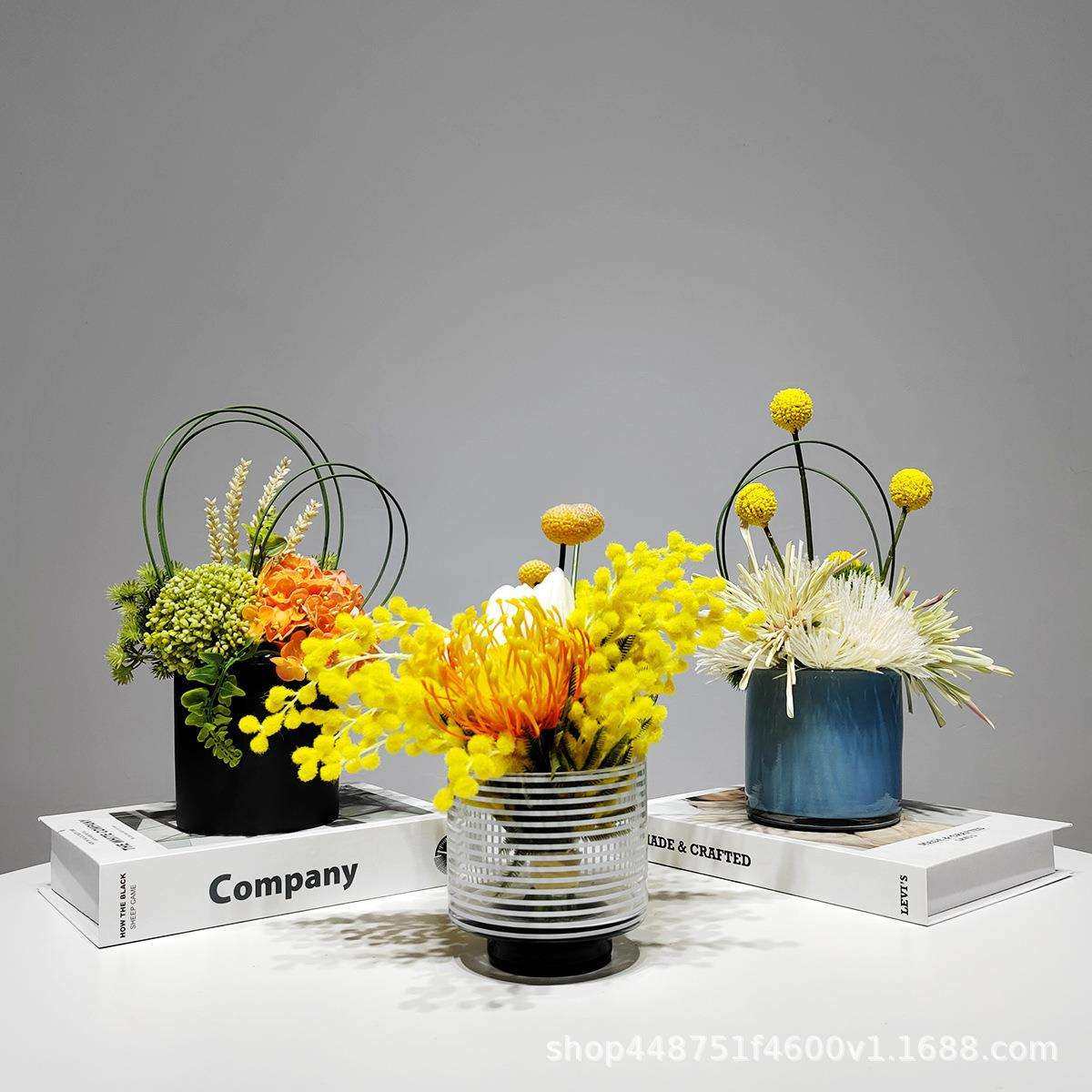 现代轻奢仿真花艺假花摆件样板间茶几桌面摆花洽谈桌前台绿植盆景