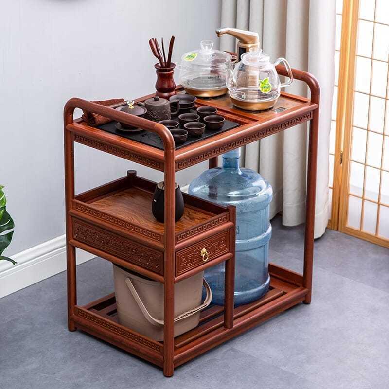 茶台家用小茶桌花梨木实木移动茶车茶几侧柜电陶炉架子水吧茶水柜