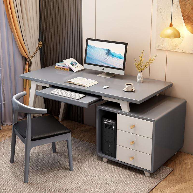 居家办公台式电脑桌家用办公写字台带键盘托轻奢现代简约实木书桌