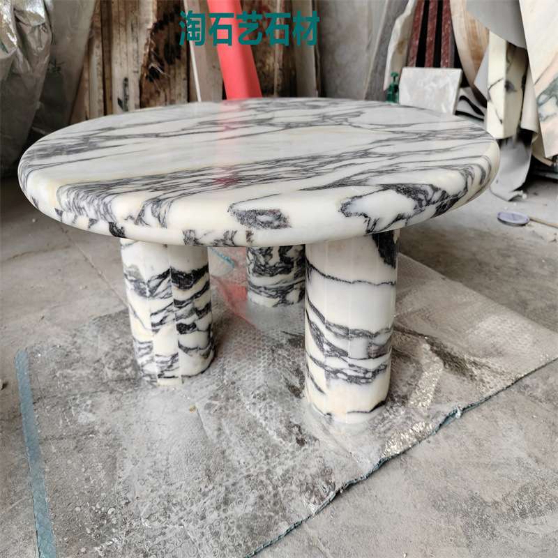 法式天然大理石餐桌云浮家用奢石圆桌带桌腿底座茶几台面石材