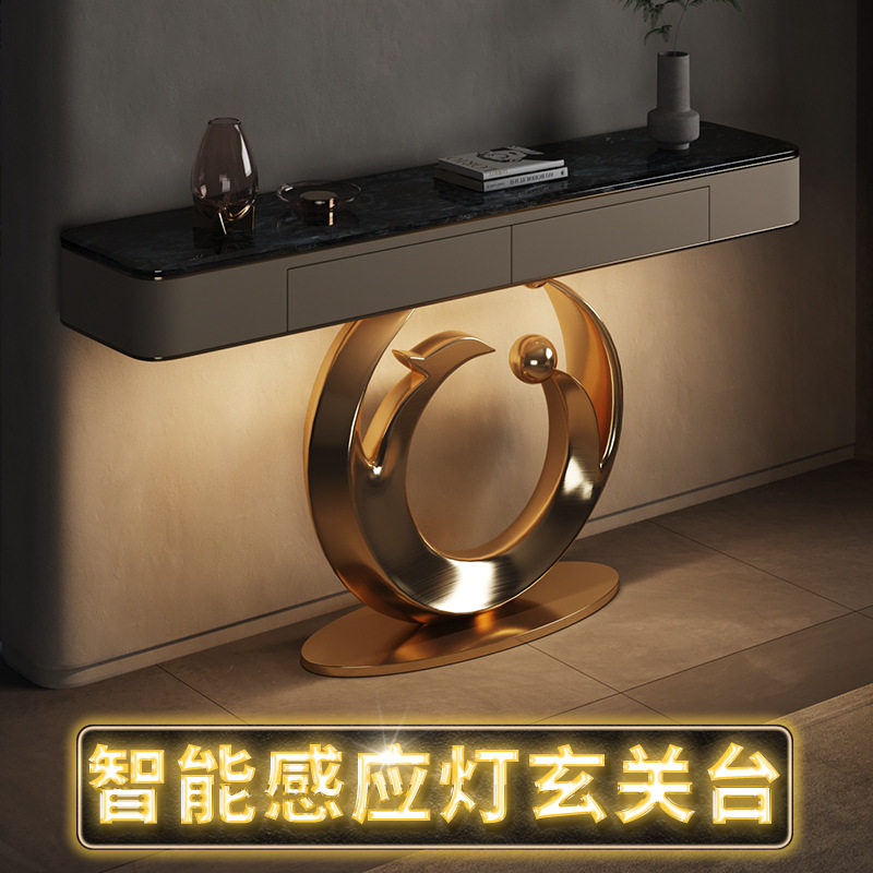轻奢现代简约玄关台别墅酒店大堂入户玄关桌设计师走廊奢石端景台