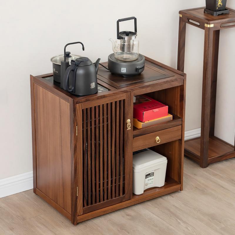 胡桃木茶水柜可移动泡茶台沙发边几侧边柜茶水柜实木小型茶几茶桌