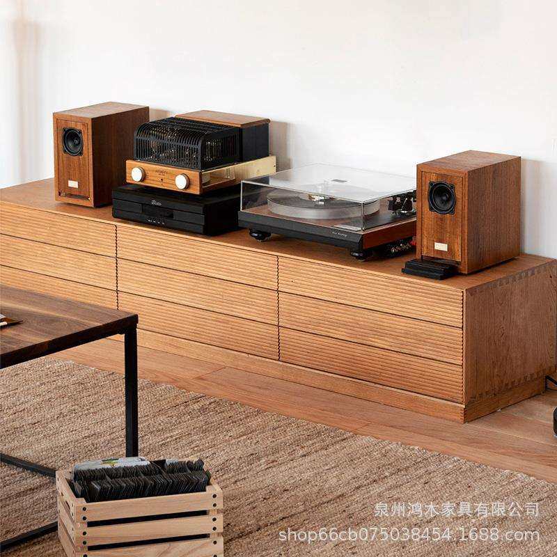 日式实木电视柜民宿客厅靠墙置物视听柜卧室大容量落地收纳矮柜