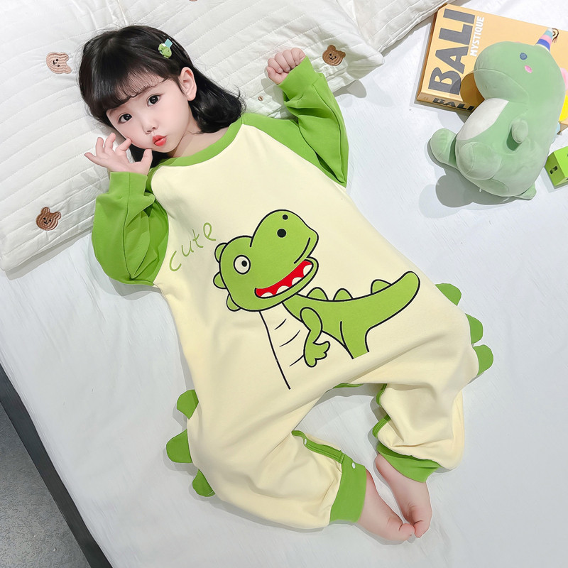 全棉纯棉儿童纯棉连体睡衣春秋宝宝女孩防踢爬服男女童秋天防着凉
