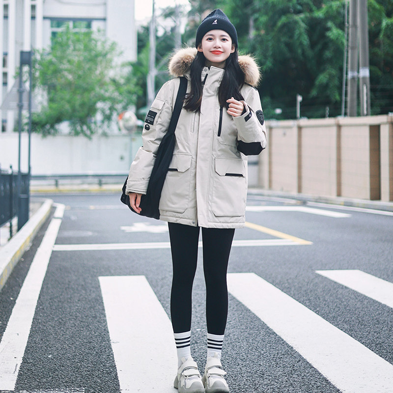 坦博尔官方奥莱冬季羽绒服男女同款户外工装连帽毛领冬加厚外套潮