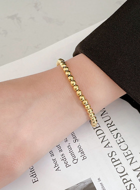 简约百搭弹力绳手链女圆珠手串钛钢不掉色ins风高级感球球手饰