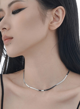 ears轻欧美简约小众设计项链女手工S925纯银短款光面ing刀片骨链