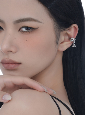 ears韩版小众S925纯银耳骨夹不规则镂空链条耳夹女无耳洞镶钻耳饰