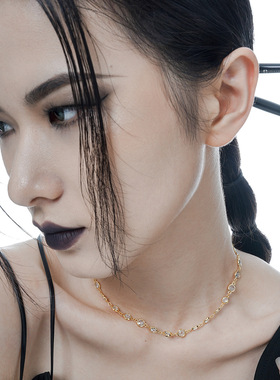 earsS925纯银镶钻锆石锁骨链中古小众设计项链女高级优雅颈链首饰