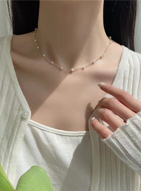 法式简约气质风满天星小珍珠锁骨链新款小众设计感毛衣链颈链