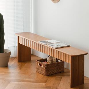 集美长凳日式实木长凳樱桃原木长条凳子床尾凳家用北欧餐厅长板凳