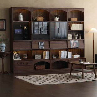 北美黑胡桃木猫爬书柜北欧全实木樱桃木带卡座置物架现代简约书架
