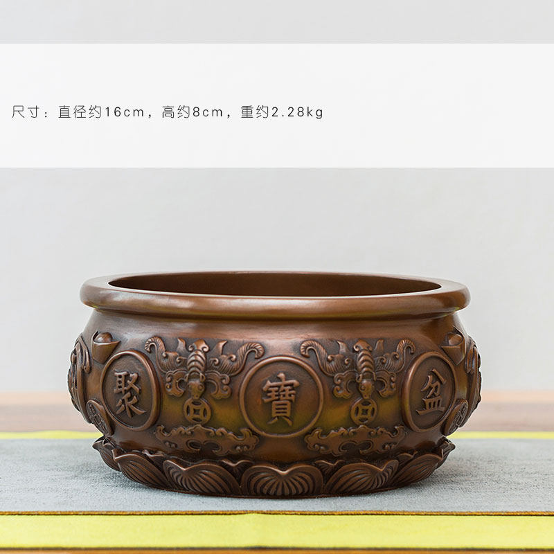 热销紫铜聚宝盆摆l件铜工艺品客厅玄关书柜办公桌博古架家居装饰