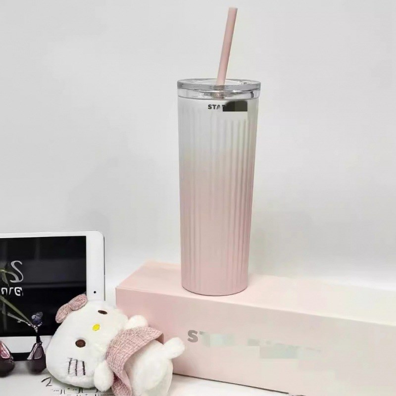 热销星爸爸新款渐变双盖吸管薯C条杯随手保冷保温杯高颜值.