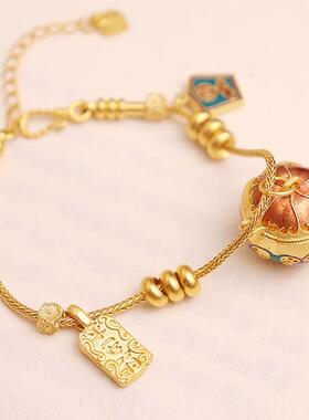 古法金色珐琅彩香囊球手链嘎乌盒随身佩戴香丸可打开精油扩香手环