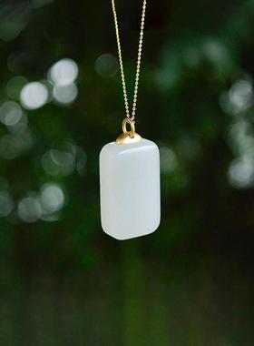 禅木匠新疆金丝玉白玉平安牌吊坠羊脂白挂件玉佩毛衣链