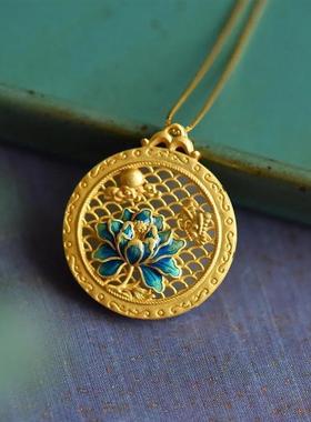 新中式古法金纯银项链女国潮设计感气质宫廷珐琅女士旗袍饰品搭配