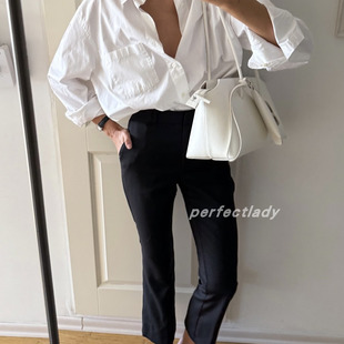 女 ITS白色极简气质显瘦宽松oversized衬衫 黑色九分裤 通勤套装 ins