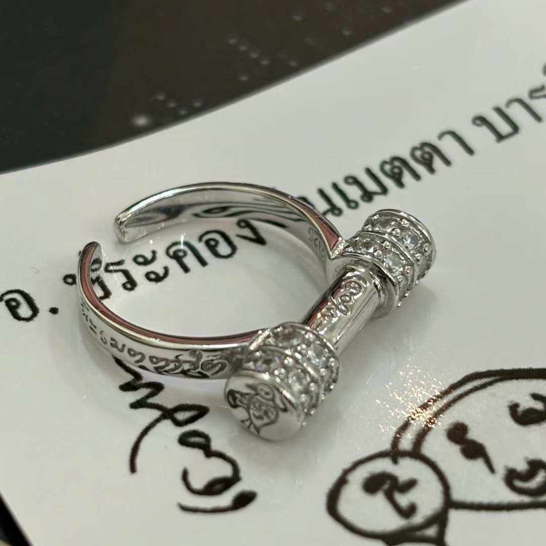 正品泰国阿赞白矿人缘鸟纯银戒指开口可调节男女戒指镶钻情侣保真