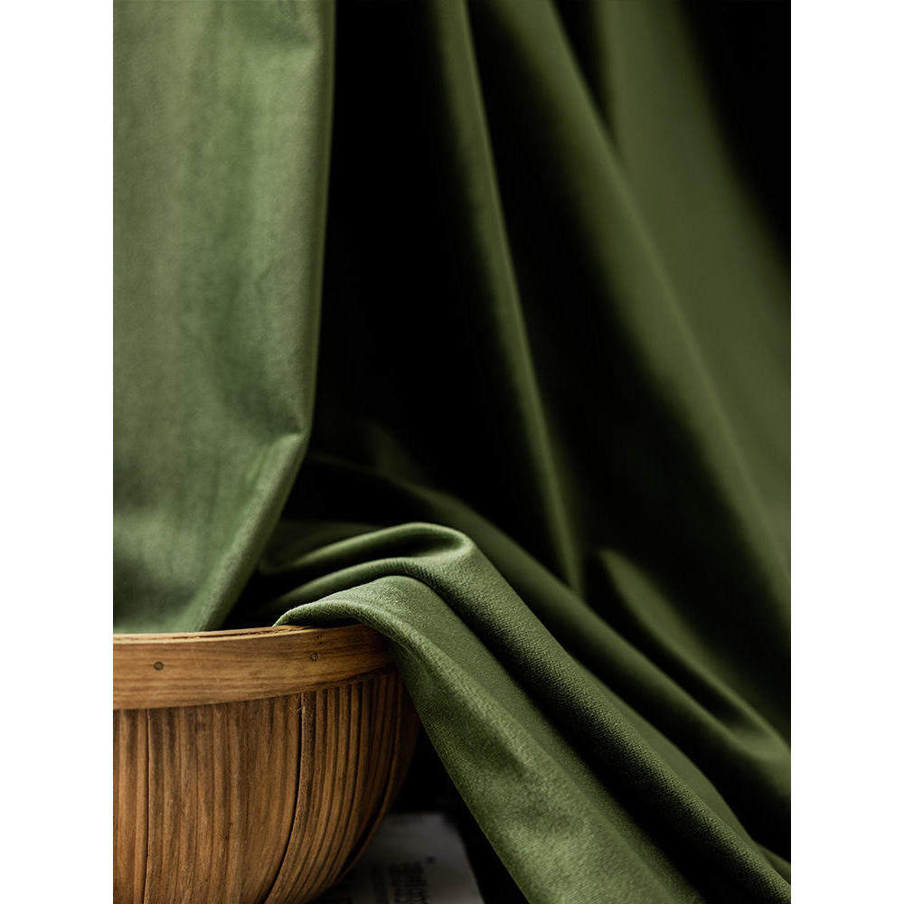 绒布窗帘2021年新款 网红色橄榄绿新款客厅窗帘简约遮光窗