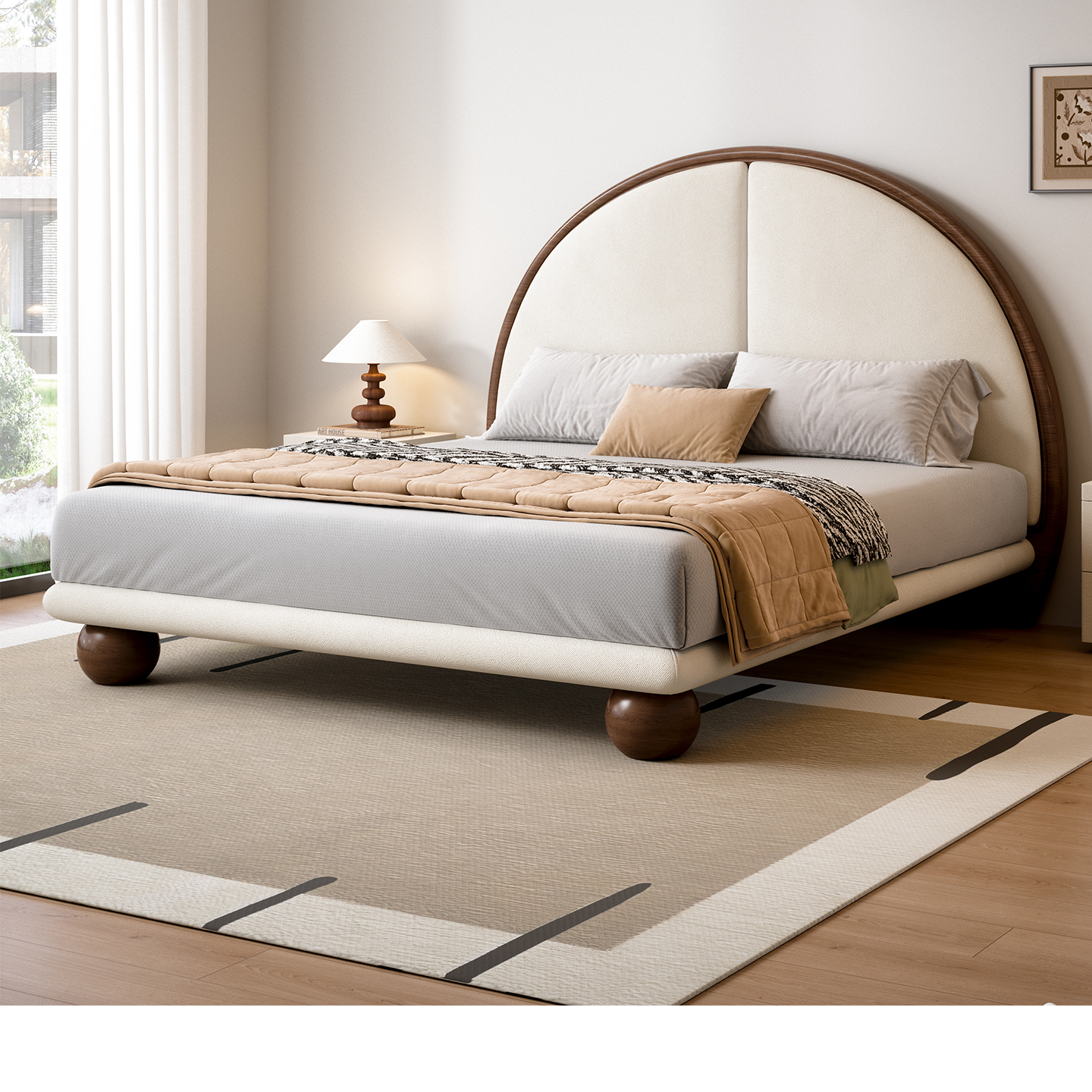 胡桃木圆满床面料多选时尚复古