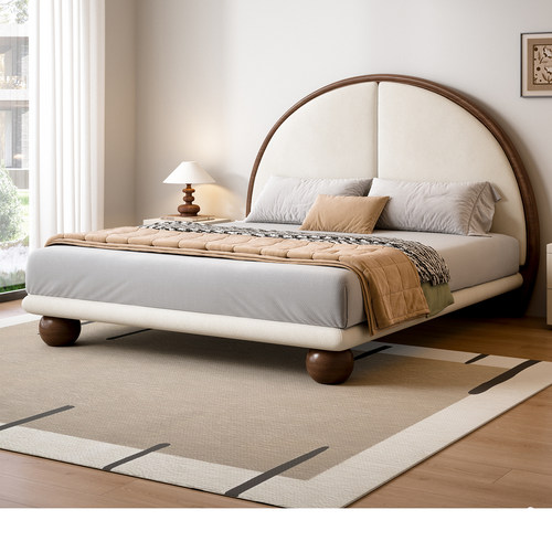 胡桃木圆满床面料多选时尚复古