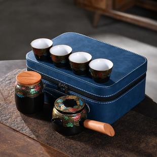 功夫茶具小套装 旅行茶具一壶四杯家用户外泡茶便携式 logo印制