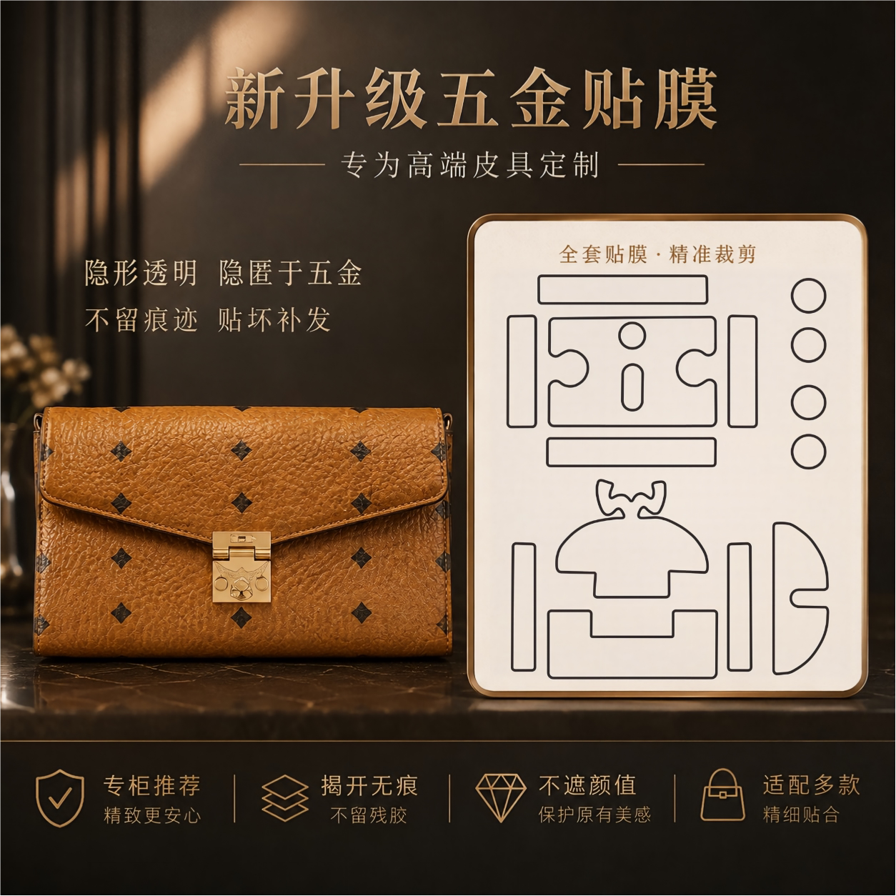 适用于MCM信封包链条包通用防磨包包五金贴膜自粘保护膜钛晶贴膜