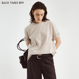 隆纯色打底衫 BACK T恤罗纹领口上衣宽松元 短袖 TIMES初时女士夏季