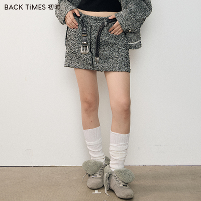 初时 秋冬新品毛边单面呢短半裙折胯显瘦羊毛混纺短裙女