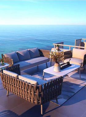 可定制北77332欧户外发家阳台庭院绳沙编藤椅沙发组合闲休花园户