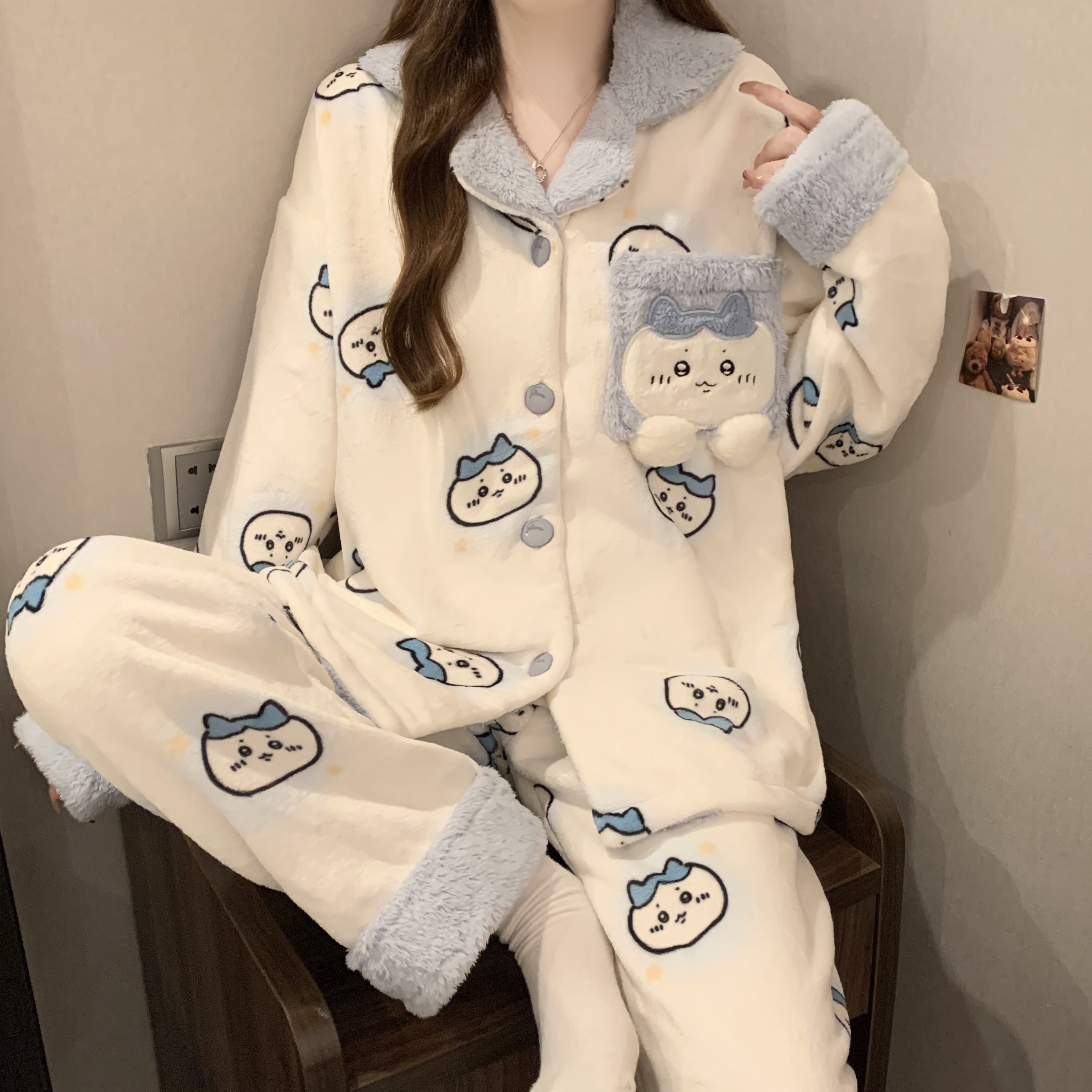 芬腾女童睡衣秋冬季珊瑚绒加厚套装大童女孩法兰绒初中学生家居服