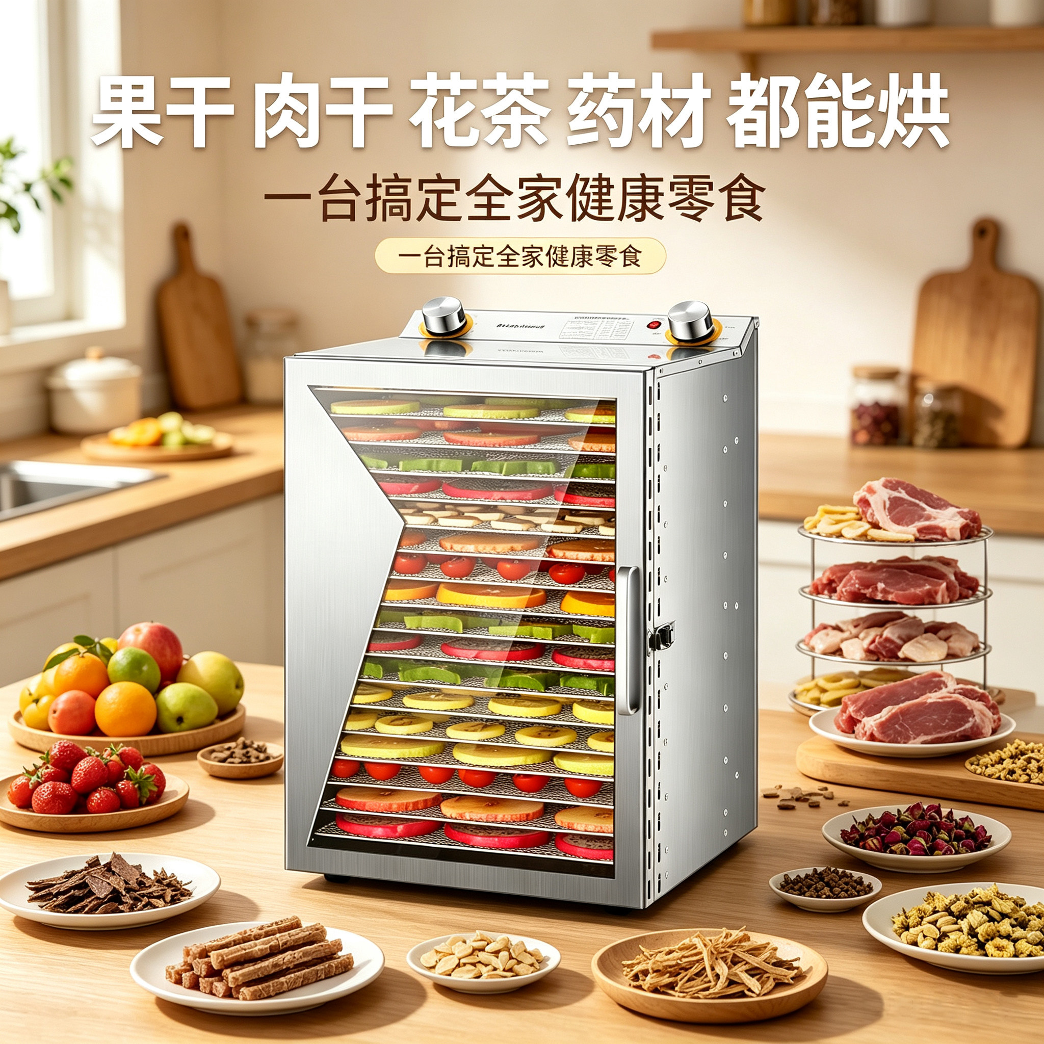 小型家用食品烘干机多功能商用水果肉干宠物零食药材花茶脱水风干