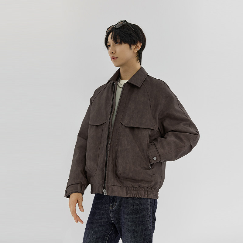 HXTIDE中国狐轩男装冬季短款翻领皮羽绒服90绒S100544065101/02