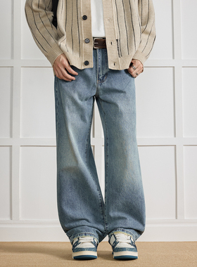 WAJ25秋季美式100%精梳棉水洗直筒牛仔裤男cleanfit宽松休闲长裤