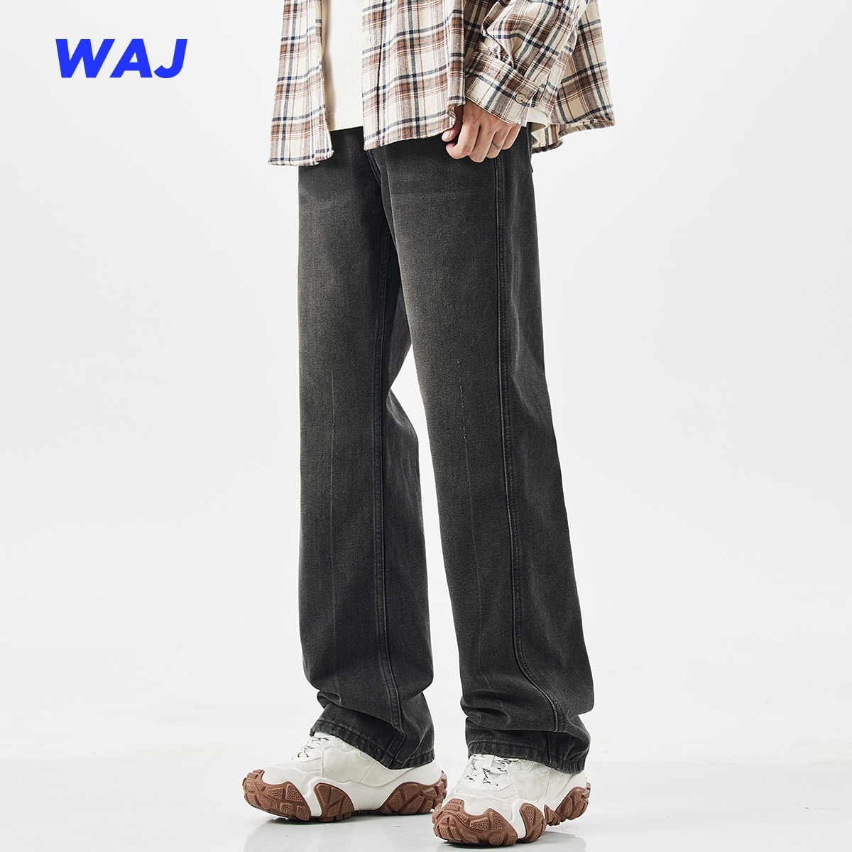 秋冬新款美式复古微喇牛仔裤