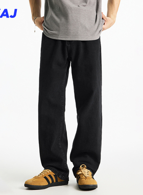 2025秋季美式复古水洗弹力黑牛仔裤男高街潮牌宽松直筒休闲阔腿裤