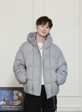 WAJ25冬季美式潮流连帽方格衍缝设计面包服男高充绒保暖90羽绒服