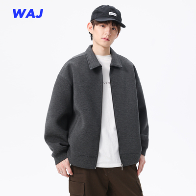 美式复古高街翻领空气层开衫卫衣