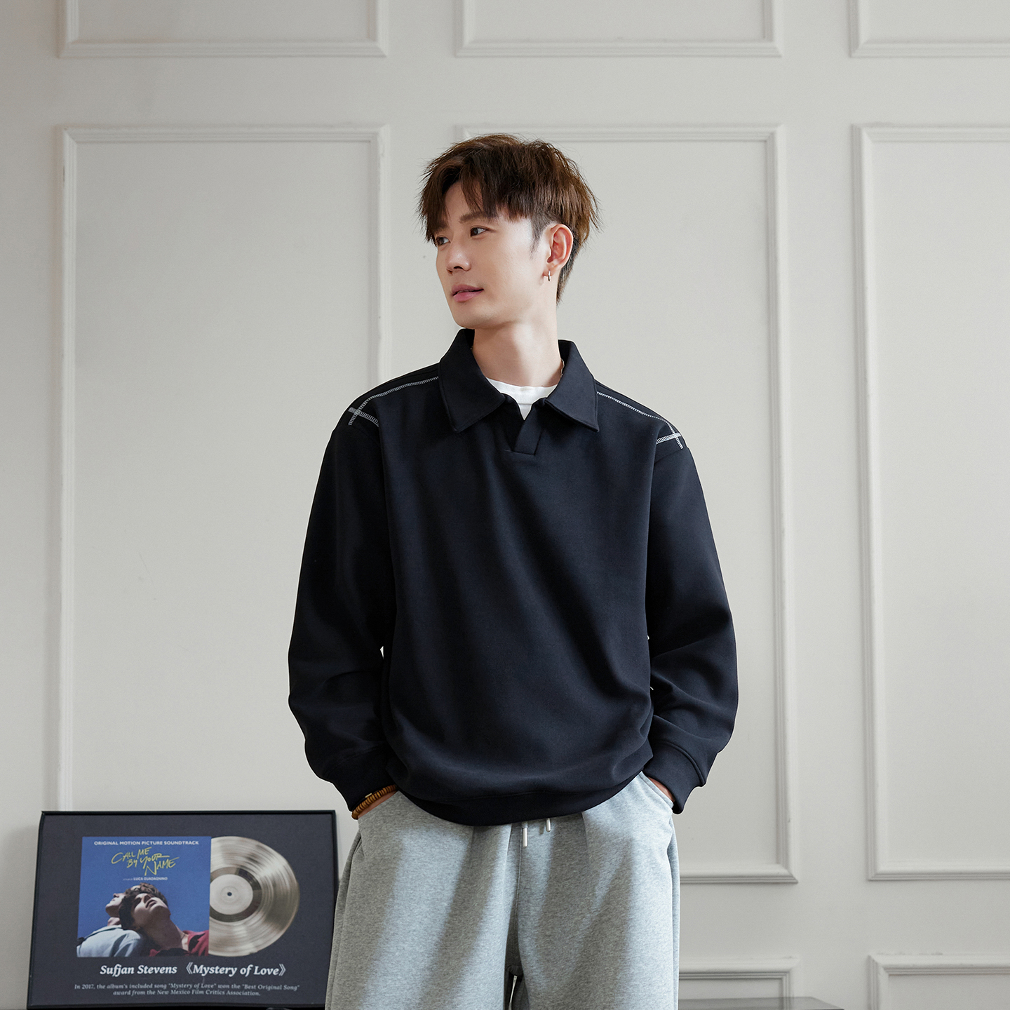 25秋冬明线撞色翻领POLO衫卫衣潮