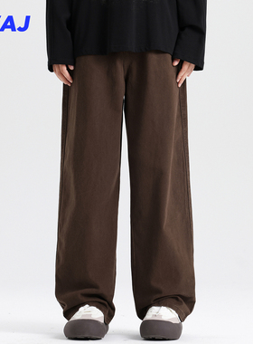 表面暗纹简约阔腿牛仔裤男宽松直筒美式高街2025秋冬季长裤水洗